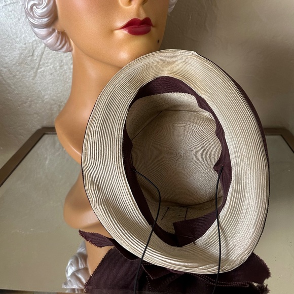 GORGEOUS TAN STRAW 1930s\' TOY TILT HAT BITH BROWN GROSGRAIN TRIM main image 12